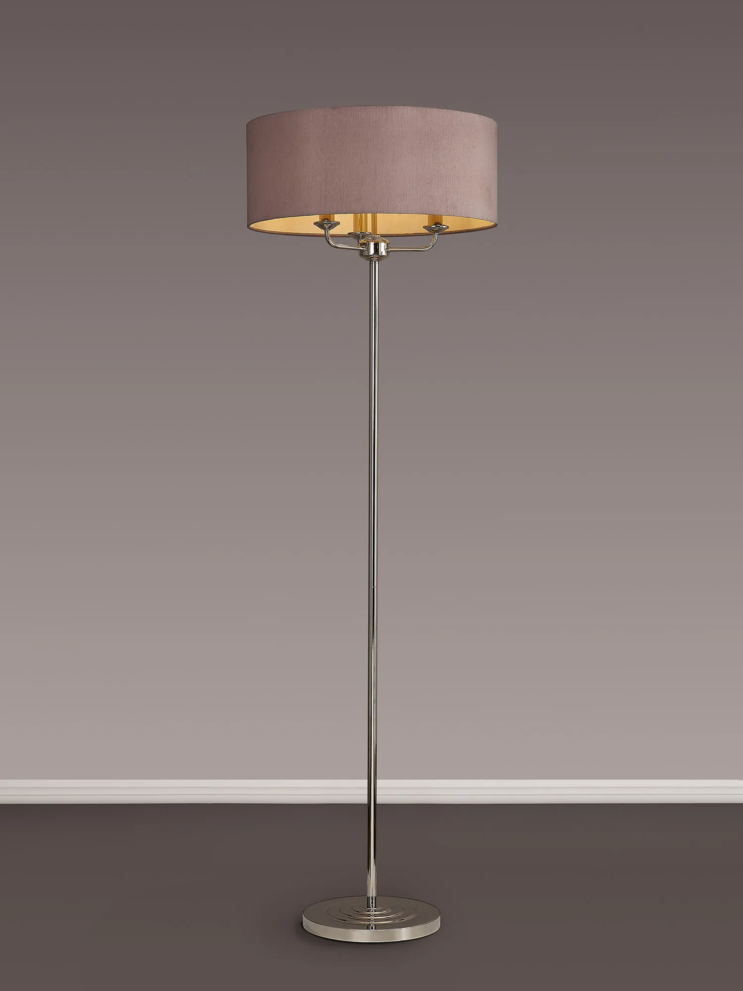 Banyan 45cm 3 Light Floor Lamp Polished Nickel; Taupe DK0898  Deco Banyan PN TA